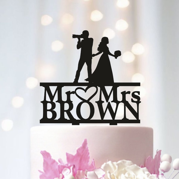 Photographer Wedding Cake Topper, groom photographer cake topper, Bride Dragging Groom cake topper, unique cake topper, job cake topper