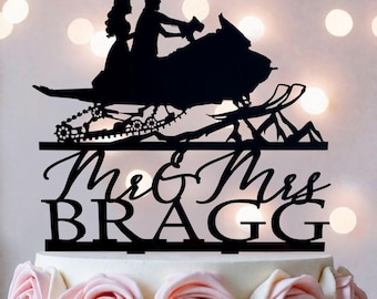 Snowmobile Wedding Cake Topper: Personalized Winter Couple