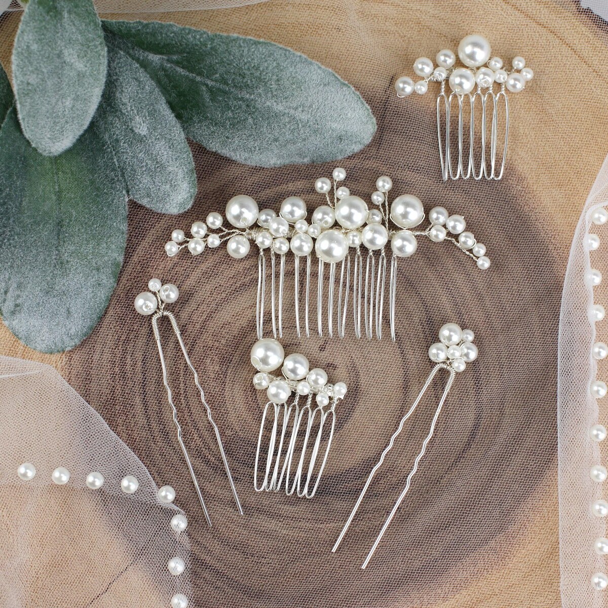 Pearl Bridal Hair Combs and Hair Pins Set. Silver Wedding Hair Combs and Hair Pins. Pearl Hair Accessories. Prom Jewelry Set Slcomb0184s - Etsy