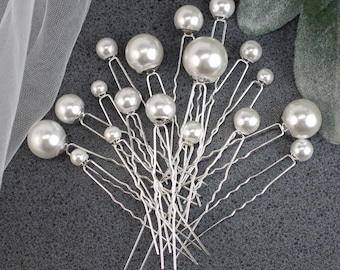 Set of 18 pearl bridal hair pins. Wedding Hair Pins. Silver Hair Pins. Bridal Hairpins. Hair Pins for Wedding SLpin0776s