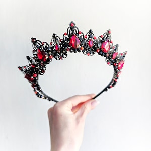 RED♔TIARAさま♡ Black and Red Tiara Black Crown Bridal Crown Evil Queen