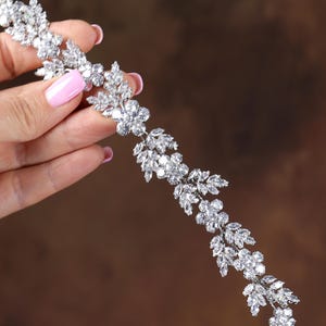 Floral Crystal Bridal Hair Vine: Silver Wedding Headpiece