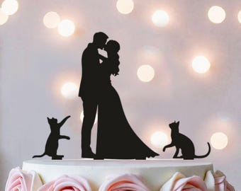 Topper per torta nuziale: silhouette di coppia con gatti