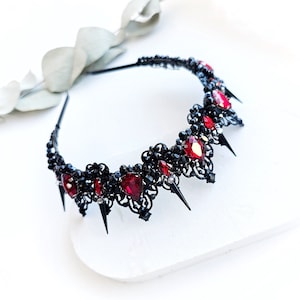 Black and Red Crystal Spiked Crown: Gothic Wedding Tiara