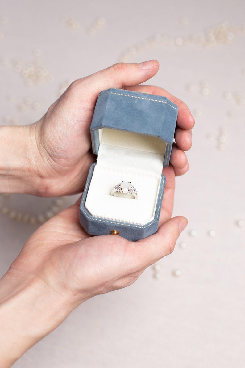 Velvet Ring Box: Monogrammed Wedding Ring Bearer Light Blue One Ring Box