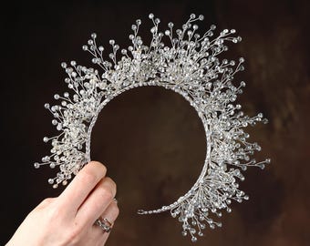 Handgemaakte kristallen bruidshoofdband: strass zilveren bruiloftshaarstukje