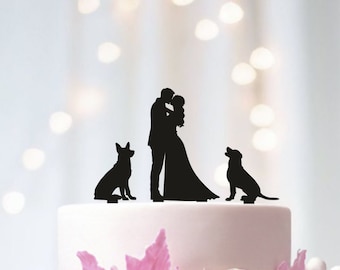 Topper de pastel de boda con perros, topper de pastel de silueta con dos perros, topper de pastel de perros, topper de pastel de boda con perros, perros topper de pastel