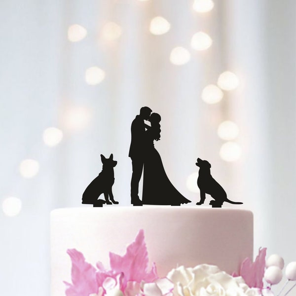 Wedding Cake topper with dogs, silhouette cake topper with two dogs, dogs cake topper, Wedding cake topper with dogs, cake topper dogs