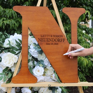 Letter N Rustic Wedding Guest Book: Custom Wooden Sign