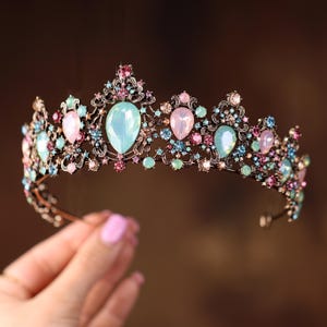 Baroque Gold Crystal Bridal Tiara – Antique-Style Rhinestone Crown and Prom Headpiece for Elegant Weddings  SLtiar0173g