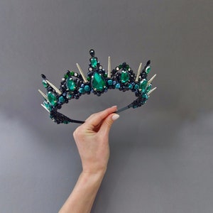 Black Emerald Crystal Gothic Tiara: Evil Queen Bridal Crown