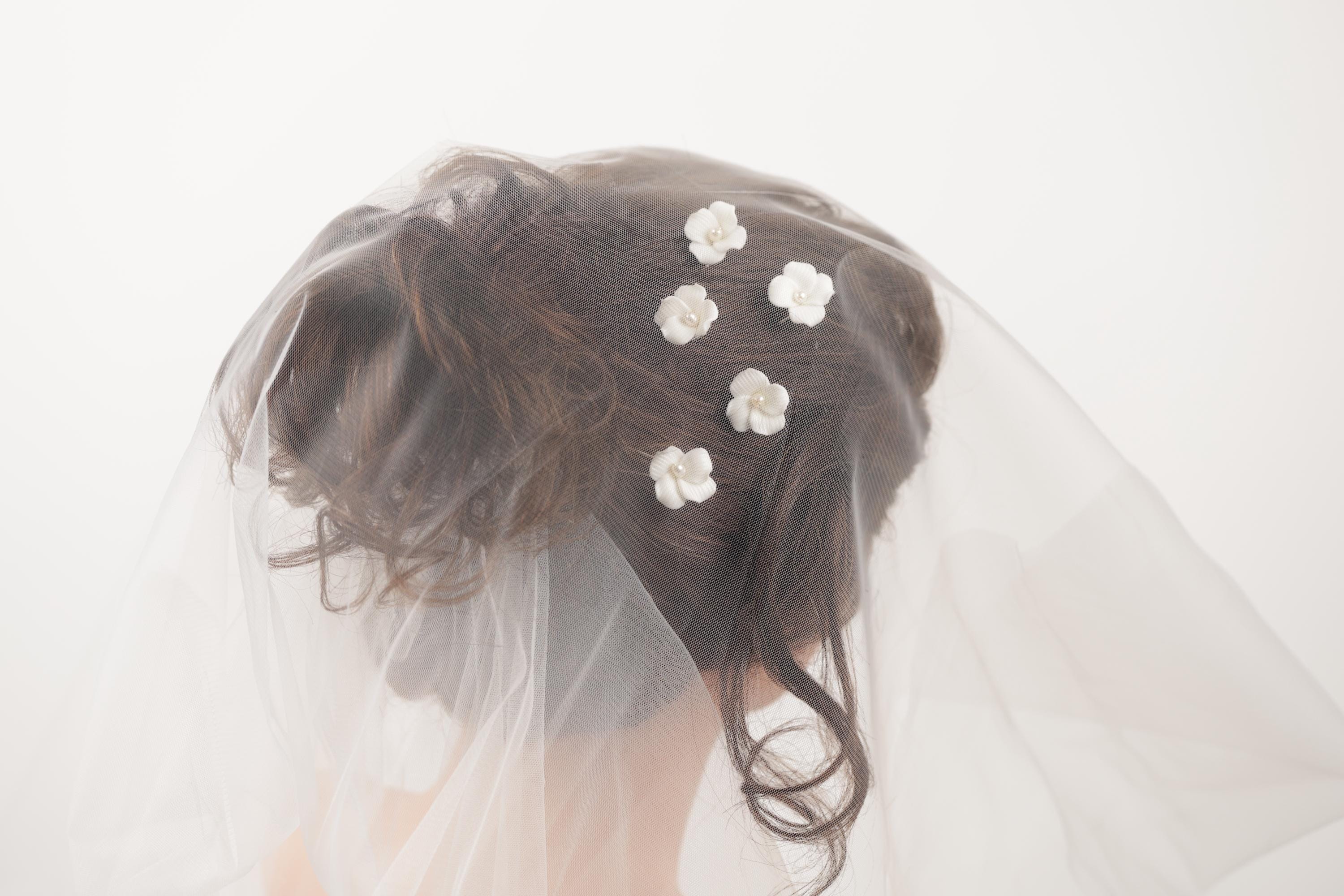 Porcelain Flower Bridal Hair Pins: White Pearl Wedding Hairpiece (Set of 6) Paradise Ivory Ceramic Flower Hair Pins main image 3
