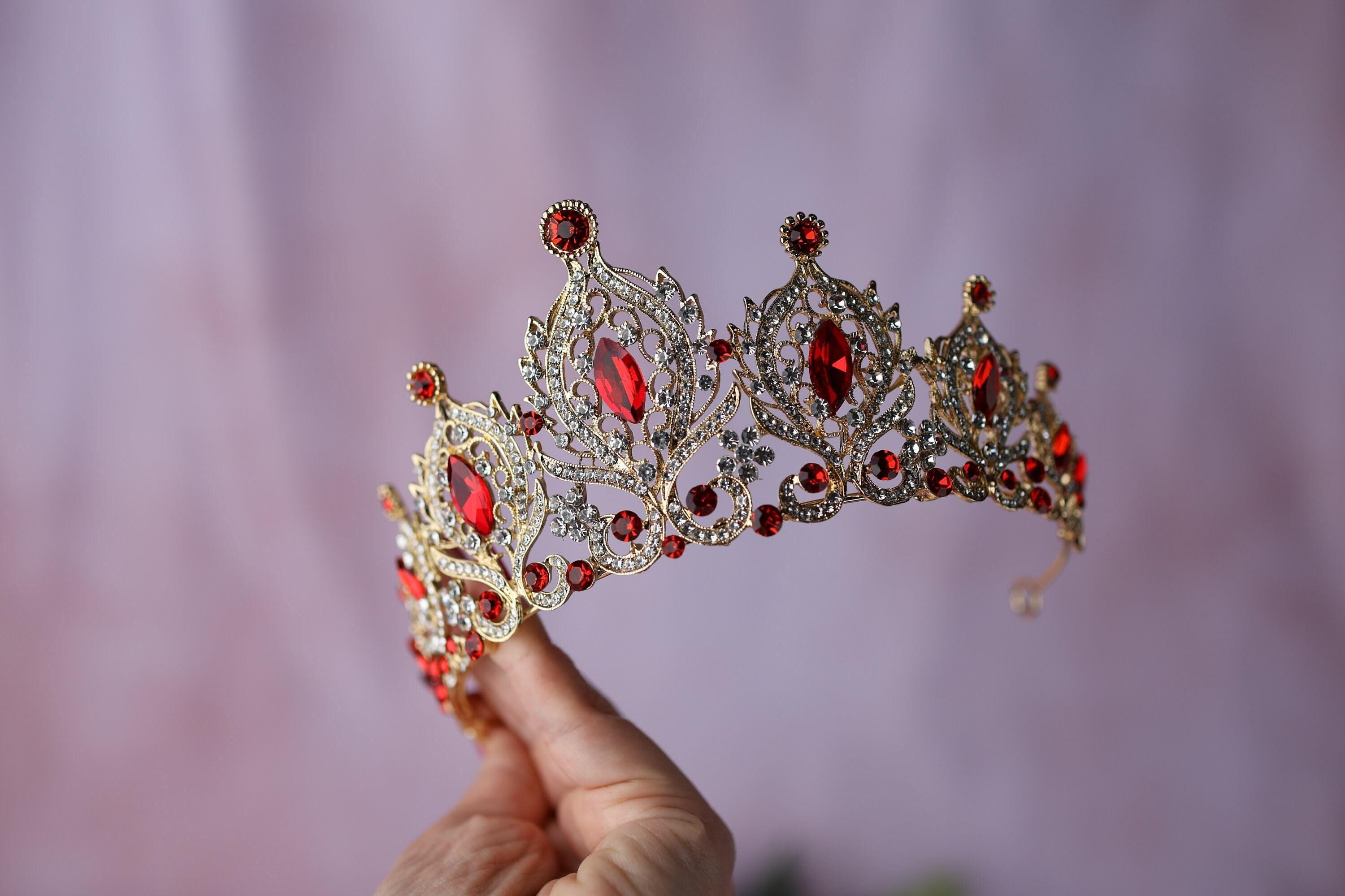 Oriental-inspired Gold Tiara With Red Crystals – Bridal or Prom
