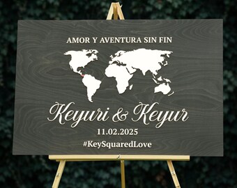 3D Wood World Map Wedding Guest Book Alternative: Adventure Guestbook Sign