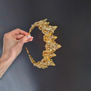 Tiara de casamento em cristal dourado champanhe: Coroa de noiva de princesa imagem 5