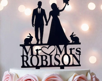 Rabbit Wedding Cake Topper: Bride and Groom, Farm Animal Theme