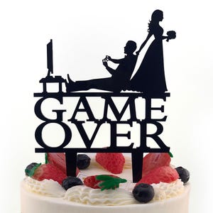 Game Over Wedding Cake Topper - Gamer Wedding Decor - Funny Bride & Groom Cake Decoration for Gamers T31