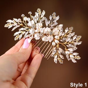 Peigne à cheveux de mariée vintage doré, ornement de cheveux floral en perles pour mariage