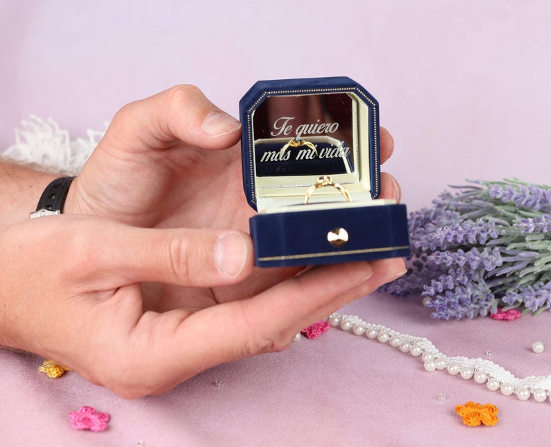 Velvet Ring Box: Monogrammed Wedding Ring Bearer image 6