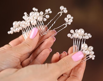 Peinetas y horquillas de perlas para novias - Accesorios elegantes para el cabello de boda - Conjunto de novia y dama de honor hecho a mano SLcomb0184s
