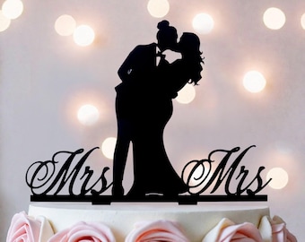 Mrs & Mrs Lesbian Wedding Cake Topper: Two Women Silhouette