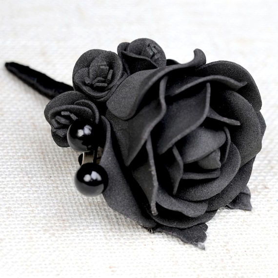 Black Rose Boutonniere: Gothic Wedding Groom Lapel Pin