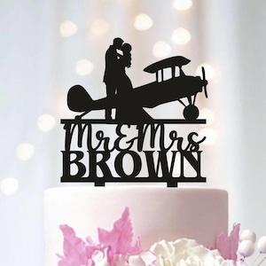 Personalized Airplane Wedding Cake Topper: Mr & Mrs Surname