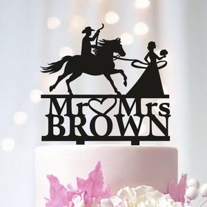 Cowboy Wedding Cake Topper: Horse Lasso, Western Silhouette
