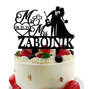 Guitar Wedding Cake Topper: Personalized Mr & Mrs Musician Silhouette