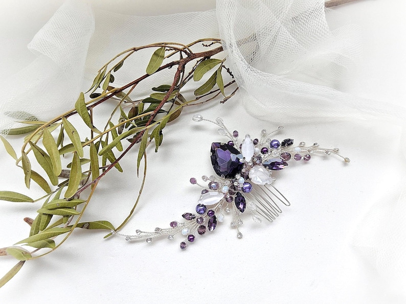 Purple fashion accessories - Purple Crystal Bridal Hair Comb