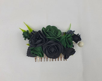 Greenery hair comb, emerald green bridal headpiece, flower girl accessories, artificial flower hairpiece, rose wedding hair pin