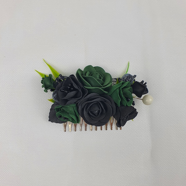 Greenery hair comb, emerald green bridal headpiece, flower girl accessories, artificial flower hairpiece, rose wedding hair pin