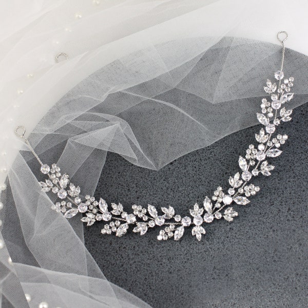 Floral wedding headpiece. Silver bridal headband. Crystal bridal hair vine. Wedding hair jewelry. Wedding hair piece SLtiar0002s6