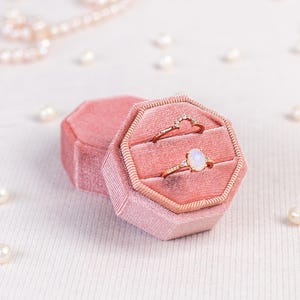 Personalized Octagon Velvet Double Ring Box: Engagement Proposal