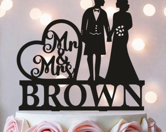 Décoration de gâteau de mariage écossaise : silhouette de marié en kilt, Mr et Mme