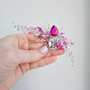 Fuchsia Crystal Wedding Hair Comb: Silver Bridal Hairpiece