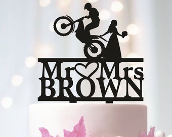 Décoration de gâteau de mariage motocross, décorations de gâteau rigolotes, décoration de gâteau moto, décoration de gâteau motards, décoration de gâteau M. et Mme, marié sur la moto