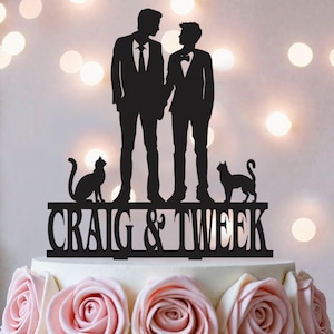 Gay Wedding Cake Topper: Grooms, Names & Cats