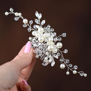 Handmade Pearl Rhinestone Bridal Comb: Silver Wedding Hair Piece