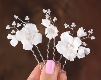 Set of 3 Wedding Flower Bridal Hair Pins - Handmade Floral Hair Accessories for Brides & Bridesmaids SLpin2159s