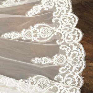Handmade Ivory Cathedral Wedding Veil: Floral Lace, Scalloped Edge, 120&quot; Long