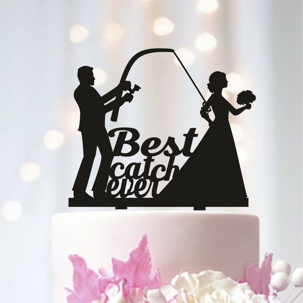 Groom Pulling Bride Wedding Cake Topper, Best Catch Ever, Groom Dragging Bride Topper, Fishing Cake Topper, Funny Cake Topper