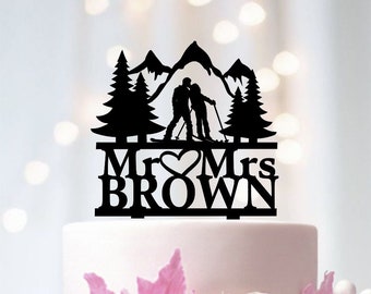 Skiing Wedding Cake Topper, Skier Wedding Cake Topper,  Custom Mountain Cake Topper, Winter Skiing Cake Topper, Couple Cake Topper