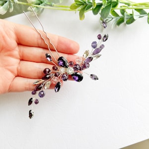 Handmade Silver Purple Crystal Wedding Hair Pin: Bridal Accessory