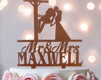 Lineman Wedding Cake Topper: Electrician Couple, Custom Silhouette