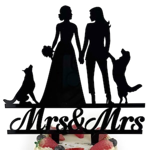 Custom Lesbian Wedding Cake Topper: Two Women, Two Dogs