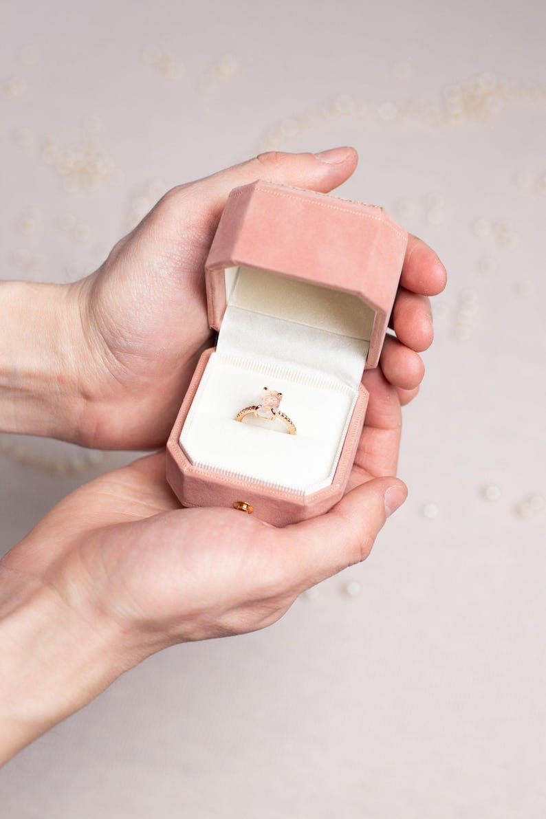 Velvet Ring Box: Monogrammed Wedding Ring Bearer Pink One Ring Box