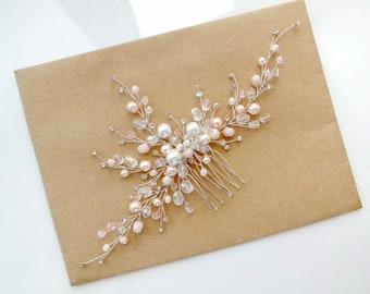 White@Pink Bridal Hair Comb. Pearl Wedding Hair Comb. Pearl Bridal Hair Comb. Hair Comb for Wedding. Bridal Hair Piece Hair Accessory VF-180