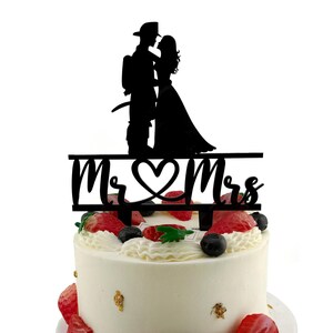 Firefighter Wedding Cake Topper: Bride & Fireman Silhouette