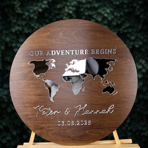 World Map Wedding Guest Book: 3D Wooden Adventure Sign